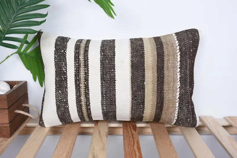 Antique Pillows, Turkish Pillow, Vintage Kilim Throw Pillow, Pillow Cover, Handwoven Pillow Cover, 12x20 White Cushion Cover, Cotton Pillow - 1