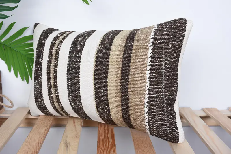 Antique Pillows, Turkish Pillow, Vintage Kilim Throw Pillow, Pillow Cover, Handwoven Pillow Cover, 12x20 White Cushion Cover, Cotton Pillow - 5