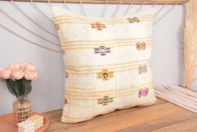 Red & White Striped Throw Pillow, 28x28 Embroidered Cushion