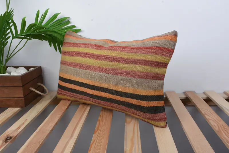 Bed Pillow Sham, Kilim Cushion Sham, 12x20 Yellow Pillow Cover, Vintage Kilim Throw Pillow, Cushion Case, Interior Designer Pillow - 5