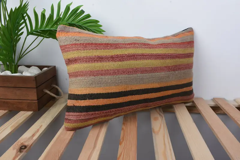 Bed Pillow Sham, Kilim Cushion Sham, 12x20 Yellow Pillow Cover, Vintage Kilim Throw Pillow, Cushion Case, Interior Designer Pillow - 4
