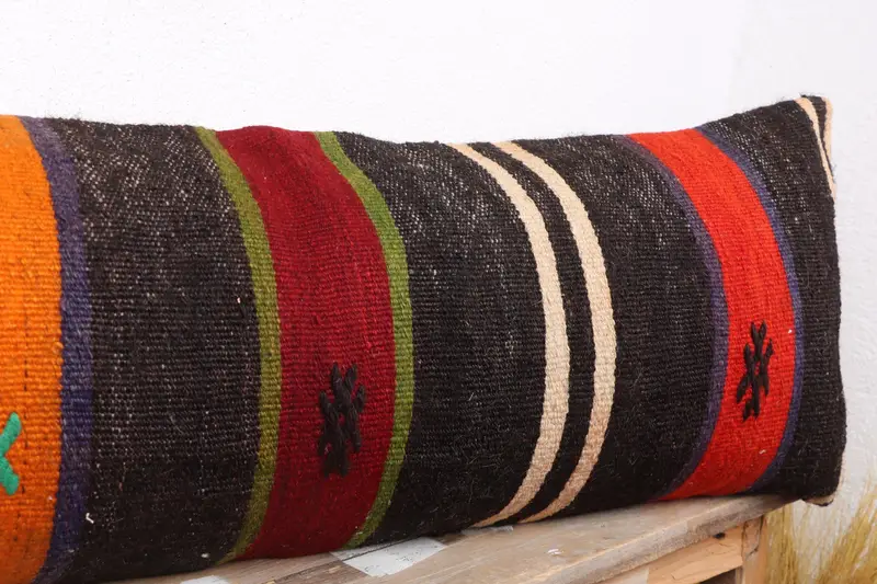 Turkish Kilim Pillow, Pillow Cover, Home Decor Pillow, Retro Throw Pillow Sham, Garden Cushion Case, Boho Pillow Sham Cover, 12x36 Brown Pillow - 5