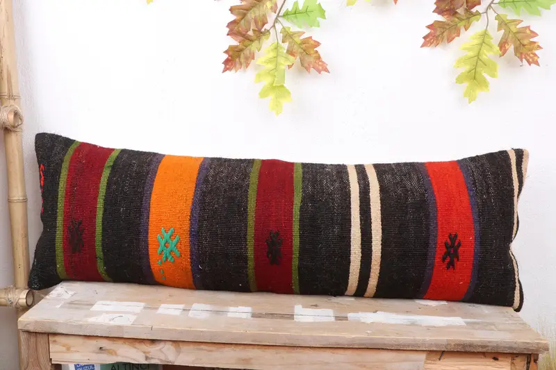 Turkish Kilim Pillow, Pillow Cover, Home Decor Pillow, Retro Throw Pillow Sham, Garden Cushion Case, Boho Pillow Sham Cover, 12x36 Brown Pillow - 2