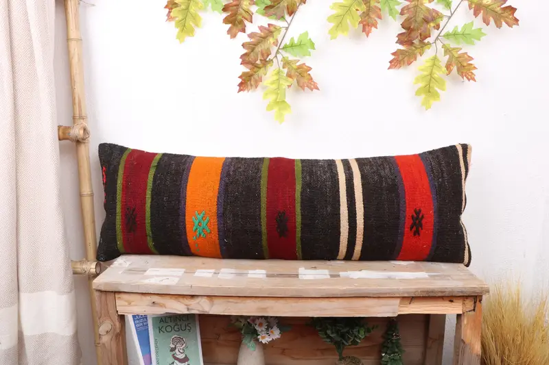 Turkish Kilim Pillow, Pillow Cover, Home Decor Pillow, Retro Throw Pillow Sham, Garden Cushion Case, Boho Pillow Sham Cover, 12x36 Brown Pillow - 1
