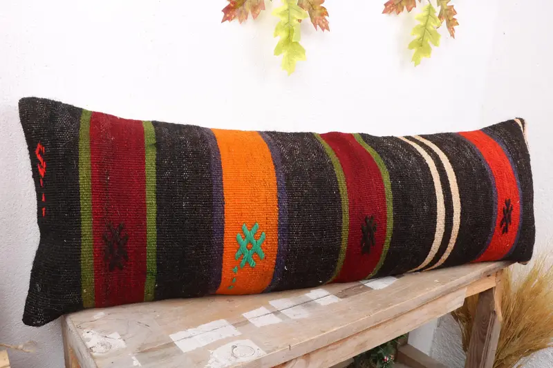 Turkish Kilim Pillow, Pillow Cover, Home Decor Pillow, Retro Throw Pillow Sham, Garden Cushion Case, Boho Pillow Sham Cover, 12x36 Brown Pillow - 4