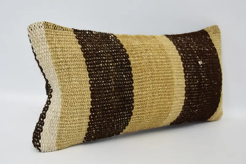 Handmade Kilim Cushion, 8x16 Brown Cushion Cover, Pillow Case, Boho Pillow, Indoor Cushion Cover, Vintage Kilim Throw Pillow - 3