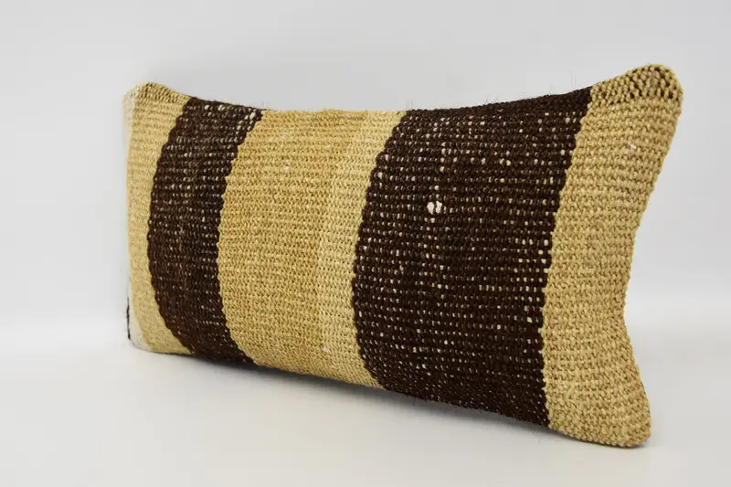 Handmade Kilim Cushion, 8x16 Brown Cushion Cover, Pillow Case, Boho Pillow, Indoor Cushion Cover, Vintage Kilim Throw Pillow - 4