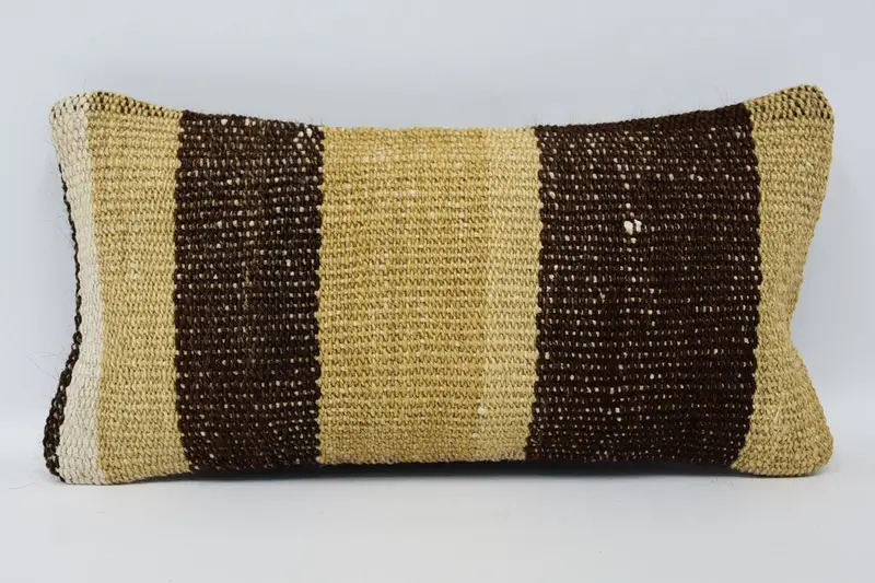 Handmade Kilim Cushion, 8x16 Brown Cushion Cover, Pillow Case, Boho Pillow, Indoor Cushion Cover, Vintage Kilim Throw Pillow - 1