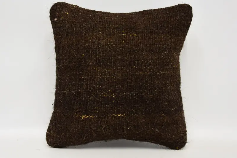 Plaid Brown Vintage Pillowcase, Antique Woven 12x12 inch Pillow Sham - 1