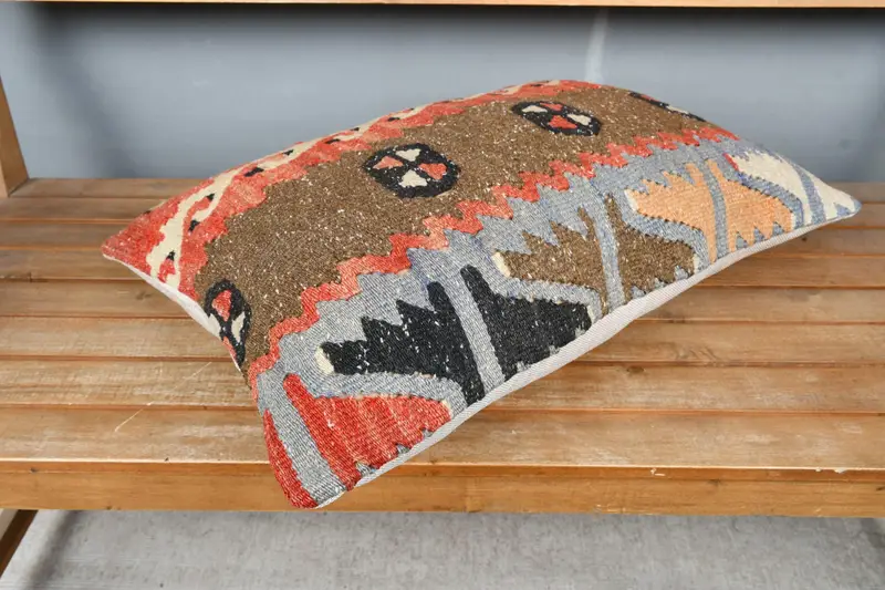 Outdoor Bolster Cushion Case, Kilim Cushion Sham, Pillow for Couch, Seat Cushion Case, Antique Pillows, 16x24 Brown Cushion, Cushion Cover - 2