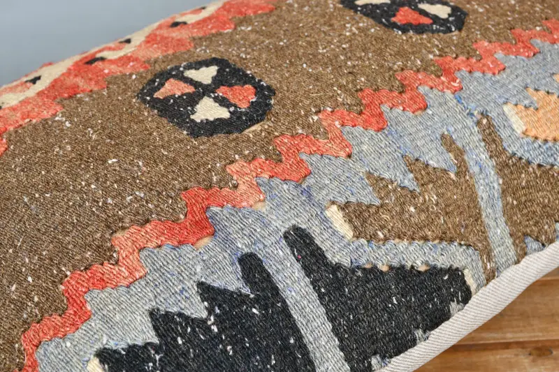 Outdoor Bolster Cushion Case, Kilim Cushion Sham, Pillow for Couch, Seat Cushion Case, Antique Pillows, 16x24 Brown Cushion, Cushion Cover - 3