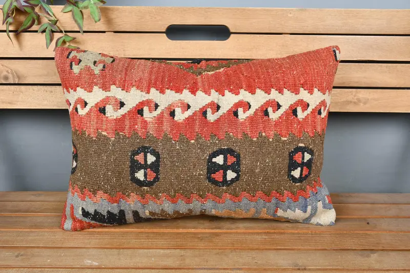Outdoor Bolster Cushion Case, Kilim Cushion Sham, Pillow for Couch, Seat Cushion Case, Antique Pillows, 16x24 Brown Cushion, Cushion Cover - 6