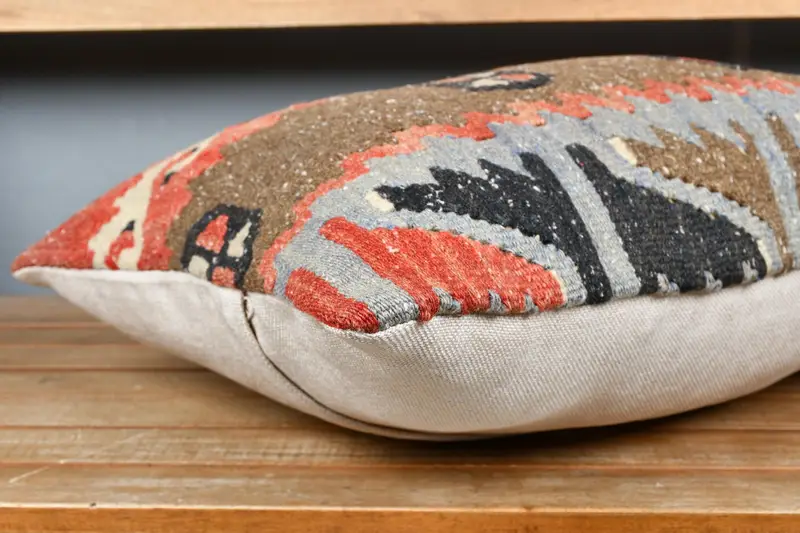 Outdoor Bolster Cushion Case, Kilim Cushion Sham, Pillow for Couch, Seat Cushion Case, Antique Pillows, 16x24 Brown Cushion, Cushion Cover - 4