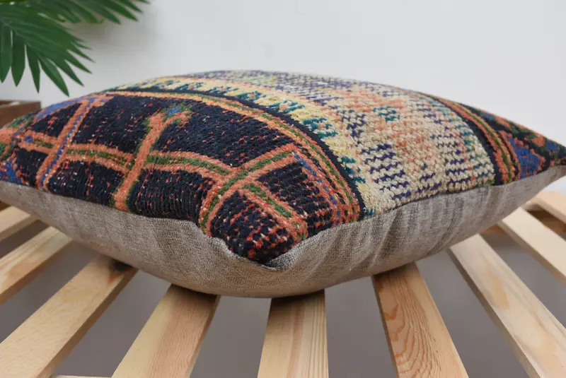 Ethnical Kilim Rug Pillow, Boho Pillow, Boho Pillow Sham Cover, Pillow Sham, Accent Pillow Sham, 18x18 Beige Pillow Sham, Outdoor Pillow Sham - 6