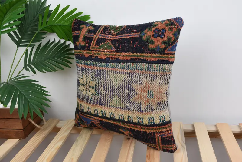 Ethnical Kilim Rug Pillow, Boho Pillow, Boho Pillow Sham Cover, Pillow Sham, Accent Pillow Sham, 18x18 Beige Pillow Sham, Outdoor Pillow Sham - 5