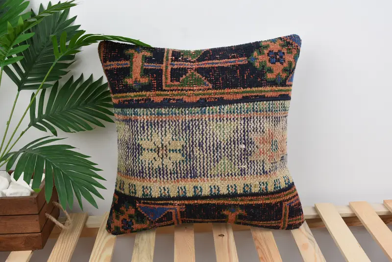 Ethnical Kilim Rug Pillow, Boho Pillow, Boho Pillow Sham Cover, Pillow Sham, Accent Pillow Sham, 18x18 Beige Pillow Sham, Outdoor Pillow Sham - 1