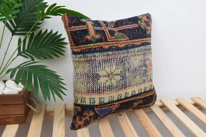 Ethnical Kilim Rug Pillow, Boho Pillow, Boho Pillow Sham Cover, Pillow Sham, Accent Pillow Sham, 18x18 Beige Pillow Sham, Outdoor Pillow Sham - 4