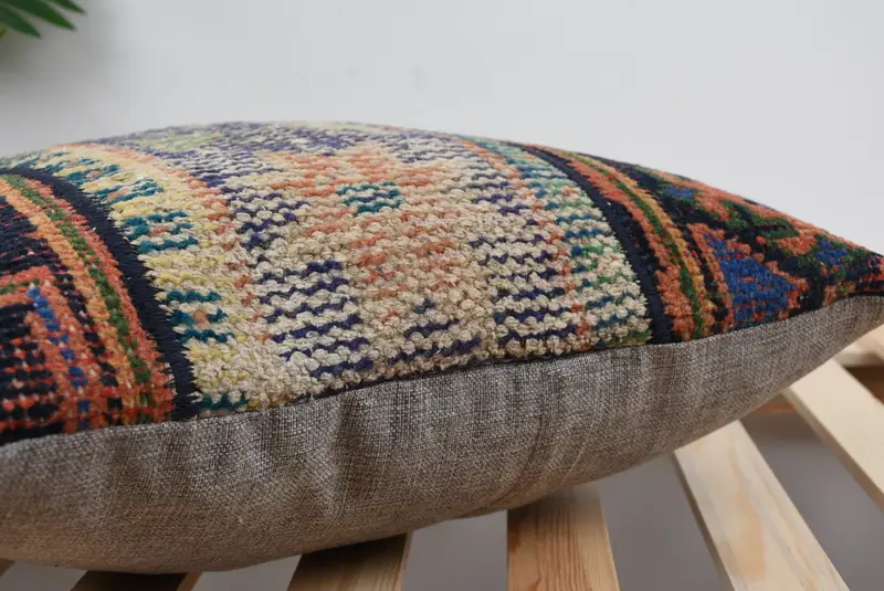 Ethnical Kilim Rug Pillow, Boho Pillow, Boho Pillow Sham Cover, Pillow Sham, Accent Pillow Sham, 18x18 Beige Pillow Sham, Outdoor Pillow Sham - 7