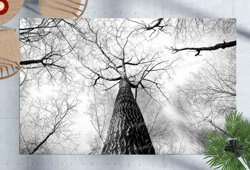 Black and White Tree Forest View Winter Printed Rug