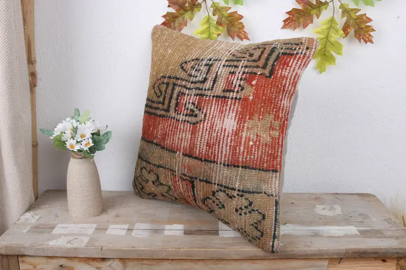 16x16 Red Pillow Cover, Pillow Sham, Ethnic Pillow Cover Cushion, Home Decor Pillow, Vintage Kilim Throw Pillow, Interior Designer Pillow - 4