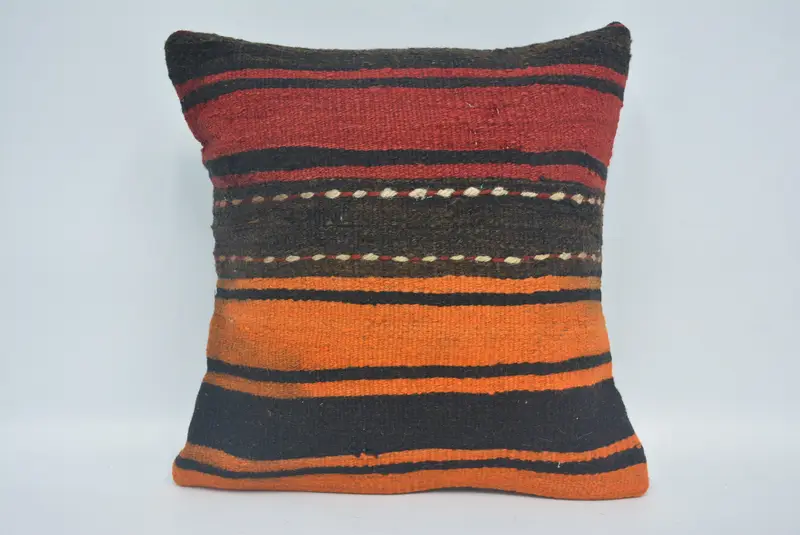 Vintage Kilim Throw Pillow, Gift Pillow, Pillow Case, Designer Throw Cushion Cover, Boho Chic Pillow, Vintage Kilim Pillow, 14x14 Red Cushion - 1