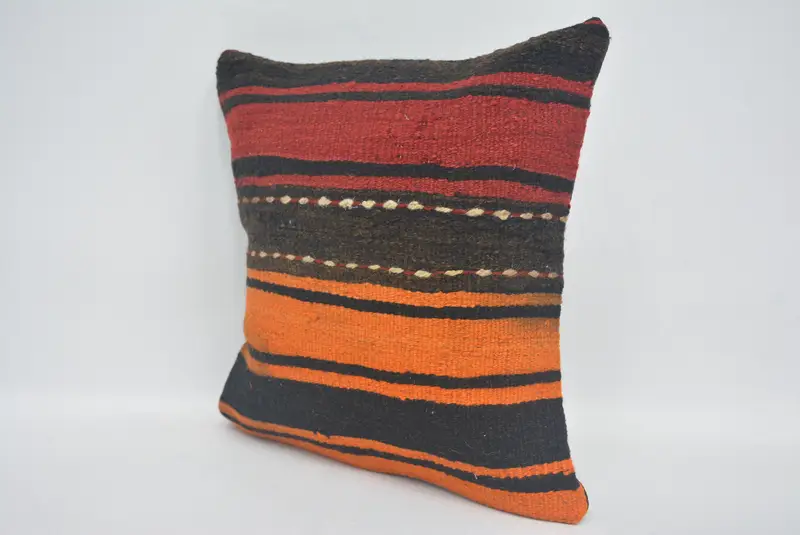 Vintage Kilim Throw Pillow, Gift Pillow, Pillow Case, Designer Throw Cushion Cover, Boho Chic Pillow, Vintage Kilim Pillow, 14x14 Red Cushion - 4