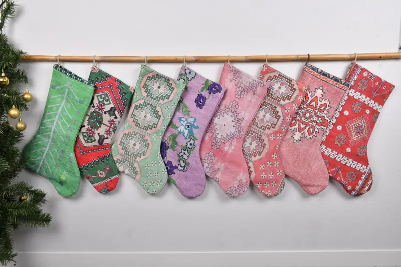 Christmas Ornaments Pattern, 7 Inch Colorful Stocking for Family Gifts