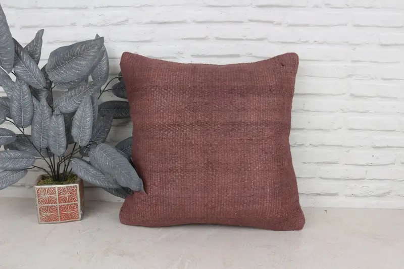 Vintage Kilim Throw Pillow, Knitted Pillow Sham, Gift Pillow, 20x20 Brown Pillow, Cushion, Armchair Cushion Case, Vintage Kilim Pillow - 1