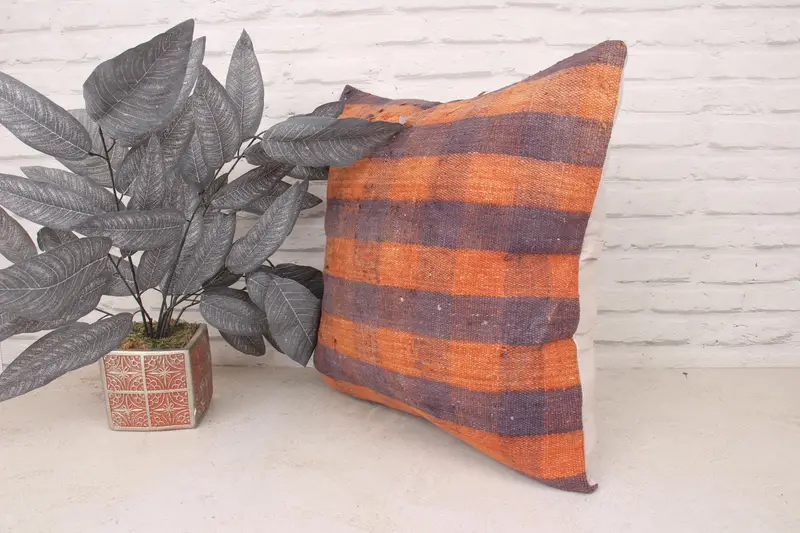 Pillow for Couch, Tribal Pillow, Pillow Sham, 20x20 Orange Cushion Cover, Custom Pillow Sham, Gift Pillow, Car Pillow Case, Vintage Kilim Pillow - 4