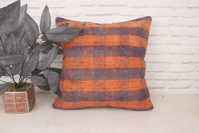 Pillow for Couch, Tribal Pillow, Pillow Sham, 20x20 Orange Cushion Cover, Custom Pillow Sham, Gift Pillow, Car Pillow Case, Vintage Kilim Pillow - 1