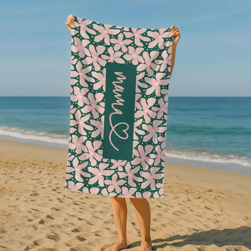Organic Cotton Floral Beach Towel, Green, Perfect for Summer - 1