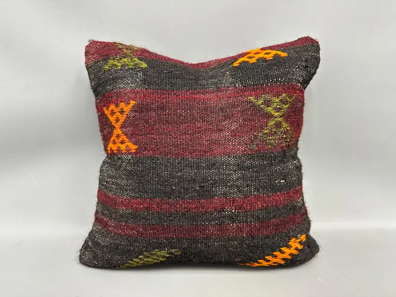 Pillow Case, 18x18 Brown Cushion Cover, Ethnic Pillow Cover Pillow Cover, Kilim Pillow Cover, Bench Pillow, Pillow for Couch, Gift Pillow - 4