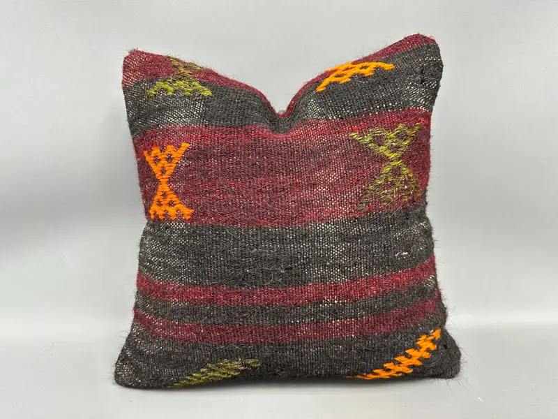 Pillow Case, 18x18 Brown Cushion Cover, Ethnic Pillow Cover Pillow Cover, Kilim Pillow Cover, Bench Pillow, Pillow for Couch, Gift Pillow - 1