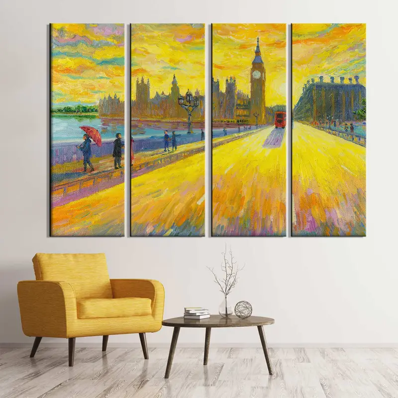 London Landscape, London Street View Painting, Abstract Landscape, Street Landscape, Big Ben Painting, London Canvas Print, London Wall Art, - 3