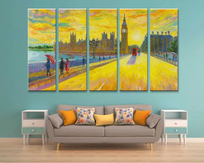 London Landscape, London Street View Painting, Abstract Landscape, Street Landscape, Big Ben Painting, London Canvas Print, London Wall Art, - 4
