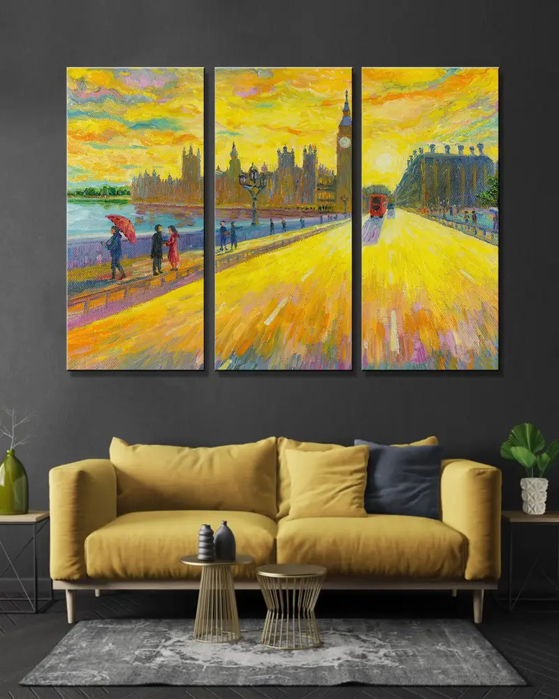 London Landscape, London Street View Painting, Abstract Landscape, Street Landscape, Big Ben Painting, London Canvas Print, London Wall Art, - 2