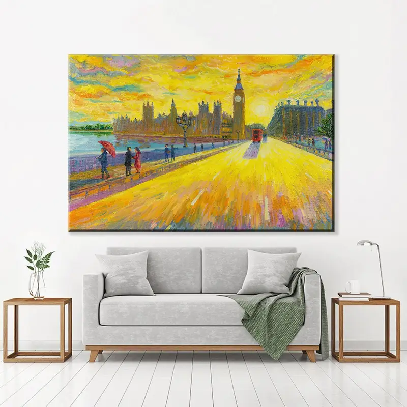 London Landscape, London Street View Painting, Abstract Landscape, Street Landscape, Big Ben Painting, London Canvas Print, London Wall Art, - 1