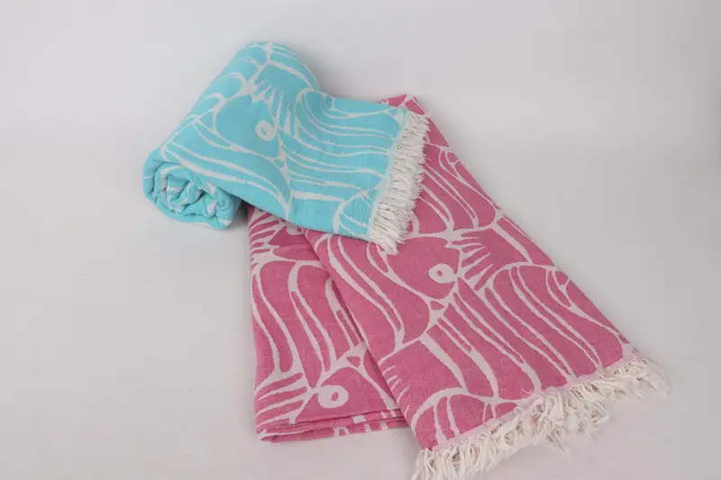 Bachelorette Gifts, Turkish Blanket Throw, 108x104 Cotton Fish Design Towel, Personalized Blanket, Bridal Shower Gift, Throw Blankets for Couch - 4