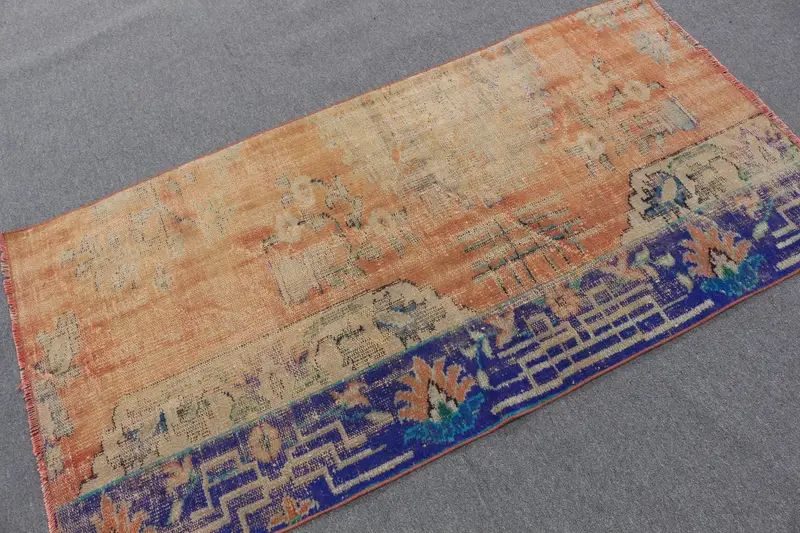 3.2x6.2 ft Vintage Turkish Rug, Accent Rug, Orange Blue Camouflage Wool Rug - 1