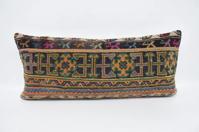 Sofa Bolster Cushion Case, Pillow for Sofa, Gift Pillow, 16x36 Orange Cushion, Vintage Kilim Throw Pillow, Cushion Cover, Shabby Chic Cushion Case - 1
