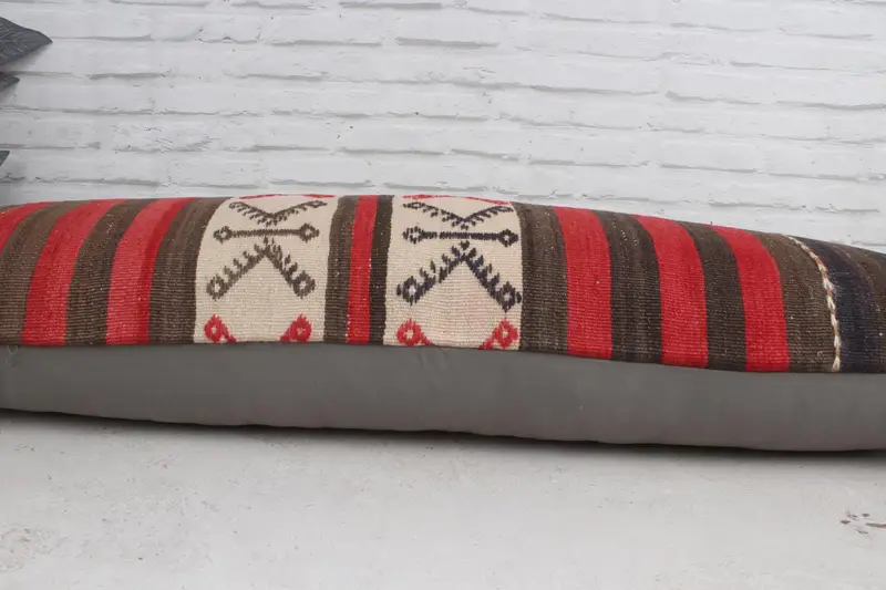 Throw Kilim Pillow, 16x48 Red Pillow Case, Handwoven Pillow Cover Pillow Case, Kilim Cushion Sham, Pillow, Antique Pillows - 5