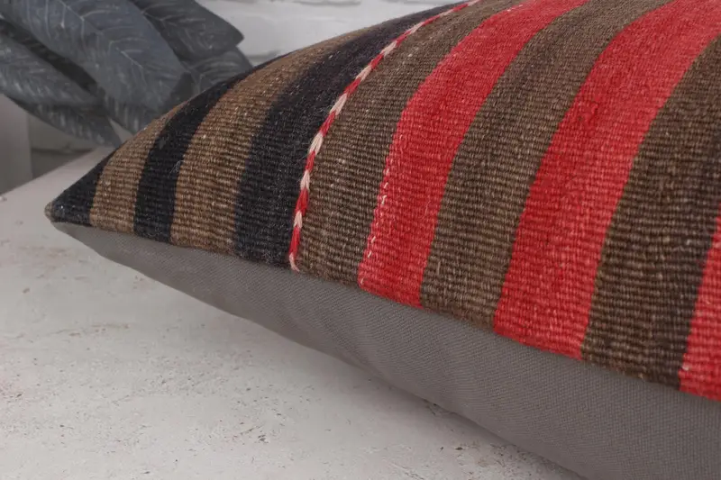 Throw Kilim Pillow, 16x48 Red Pillow Case, Handwoven Pillow Cover Pillow Case, Kilim Cushion Sham, Pillow, Antique Pillows - 6