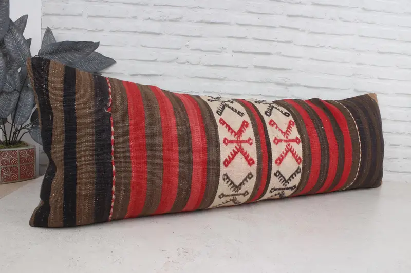 Throw Kilim Pillow, 16x48 Red Pillow Case, Handwoven Pillow Cover Pillow Case, Kilim Cushion Sham, Pillow, Antique Pillows - 3