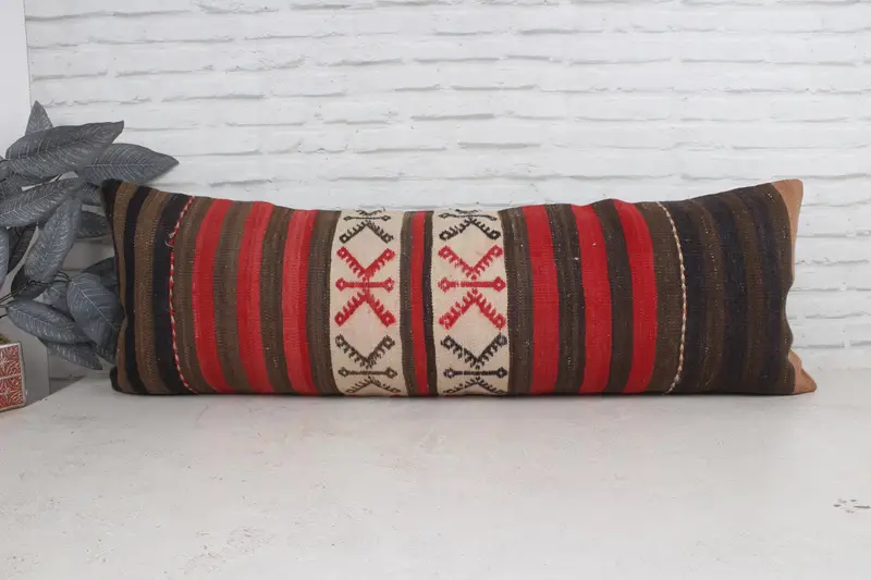 Throw Kilim Pillow, 16x48 Red Pillow Case, Handwoven Pillow Cover Pillow Case, Kilim Cushion Sham, Pillow, Antique Pillows - 1