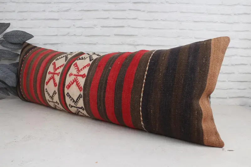 Throw Kilim Pillow, 16x48 Red Pillow Case, Handwoven Pillow Cover Pillow Case, Kilim Cushion Sham, Pillow, Antique Pillows - 4