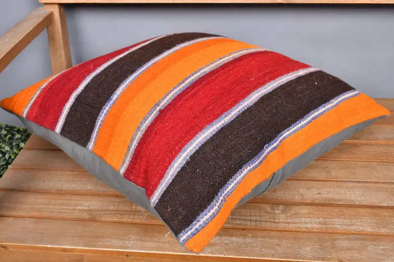 20x20 Red Pillow Sham, Ethnical Kilim Rug Pillow, Pillow Case, Turkish Kilim Pillow, Bohemian Cushion Pillow Sham, Handmade Kilim Cushion - 2