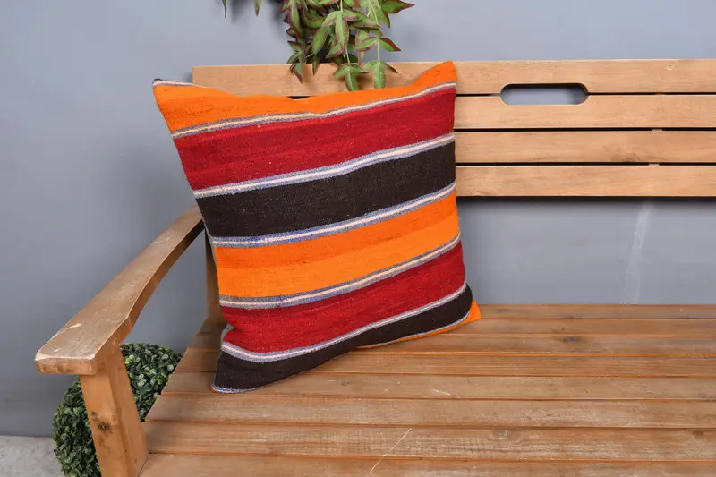 20x20 Red Pillow Sham, Ethnical Kilim Rug Pillow, Pillow Case, Turkish Kilim Pillow, Bohemian Cushion Pillow Sham, Handmade Kilim Cushion - 1