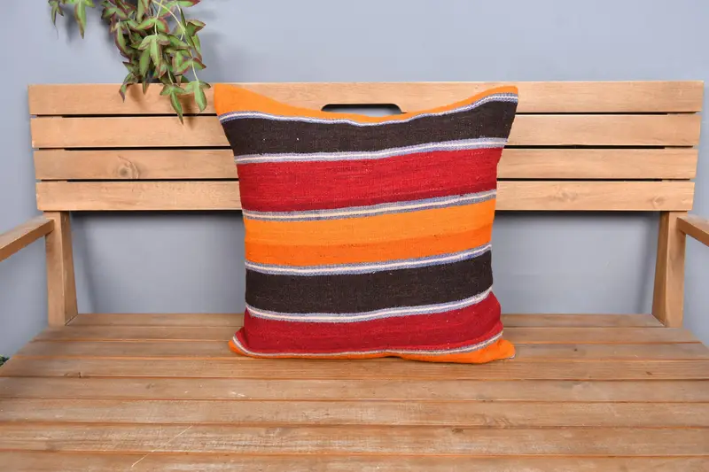 20x20 Red Pillow Sham, Ethnical Kilim Rug Pillow, Pillow Case, Turkish Kilim Pillow, Bohemian Cushion Pillow Sham, Handmade Kilim Cushion - 6