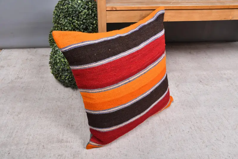 20x20 Red Pillow Sham, Ethnical Kilim Rug Pillow, Pillow Case, Turkish Kilim Pillow, Bohemian Cushion Pillow Sham, Handmade Kilim Cushion - 7