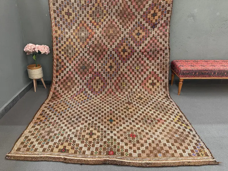 Vintage 6.2x10.5 ft Rug, Turkish Large Rug, Brown Floral Rug - 1